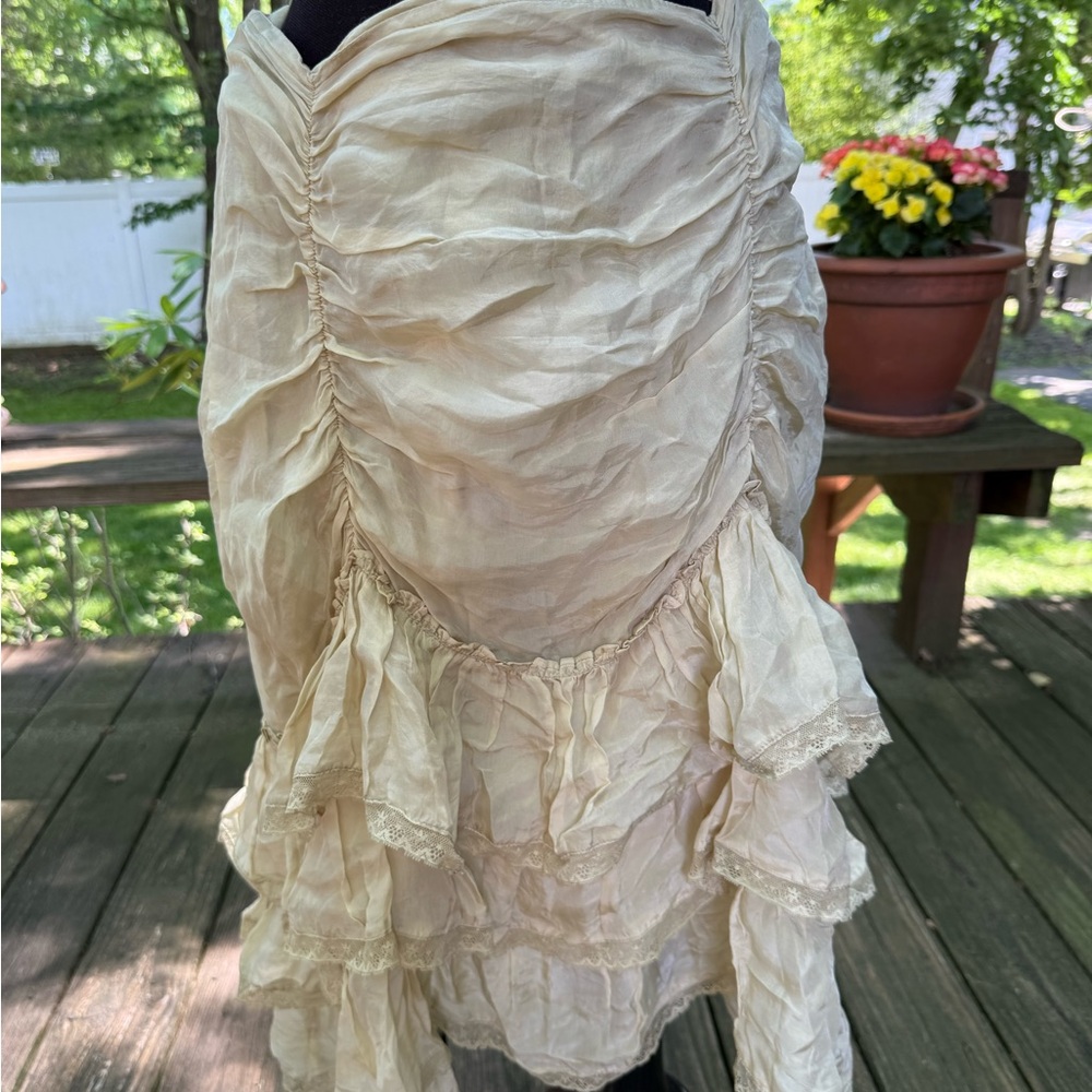 Free People Calliope Cream Asymmetrical Ruffled Midi Skirt